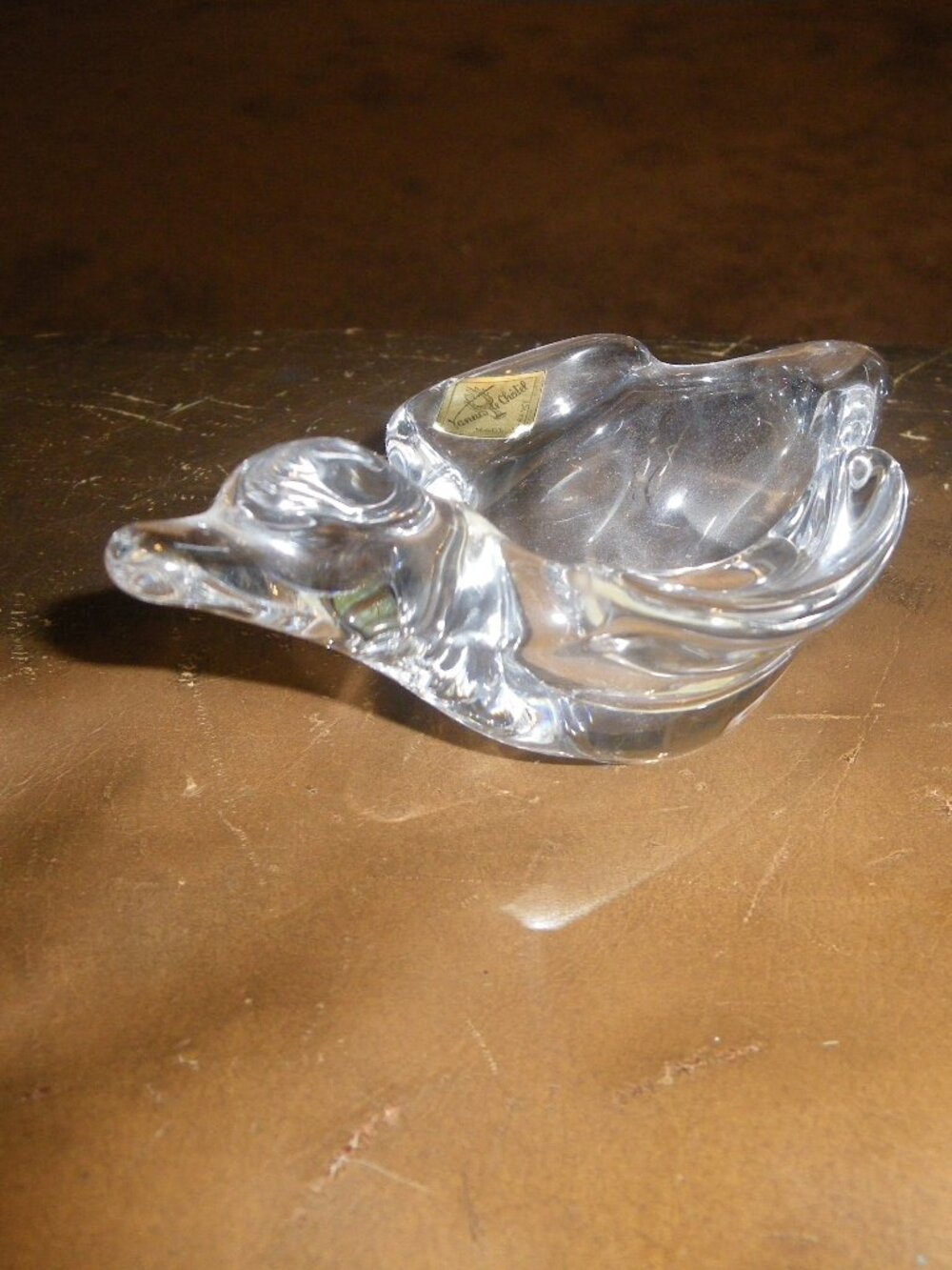 Vintage Heavy Crystal Vannes Le Chatel Dove Bird Trinket Dish Made in France